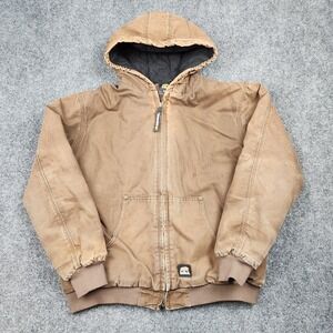 Berne Jacket Mens XL Brown Hooded Duck Canvas Workwear Quilted Lined Zip Front